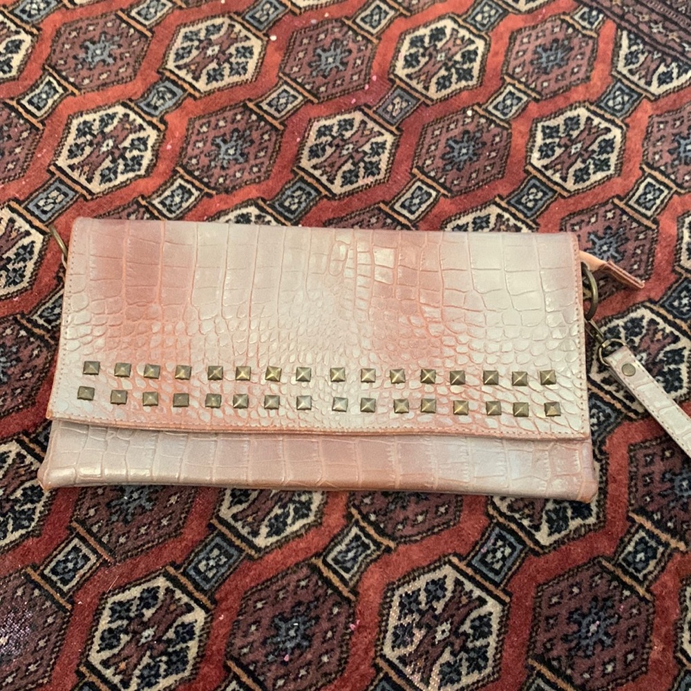Melie Bianco clutch faux alligator studs